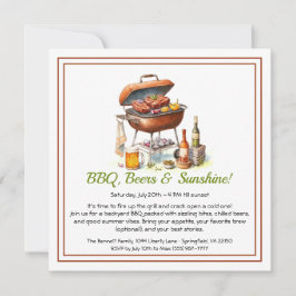 Summer BBQ & Beer Party Invitation – Backyard Cook シーズンカード