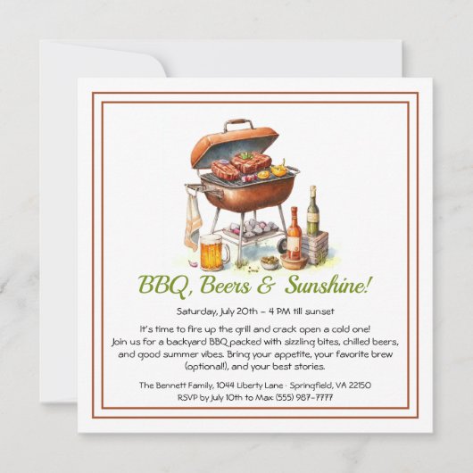 Summer BBQ & Beer Party Invitation – Backyard Cook シーズンカード (正面)