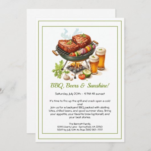 Summer BBQ & Beer Party Invitation – Backyard Cook 招待状 (正面/裏面)