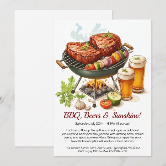 Summer BBQ & Beer Party Invitation – Backyard Cook 招待状 (正面/裏面)