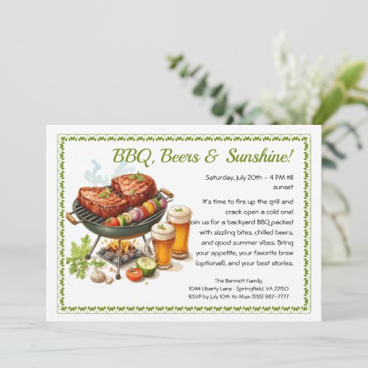 Summer BBQ & Beer Party Invitation – Backyard Cook 招待状 (スタンド正面)