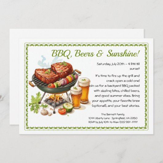 Summer BBQ & Beer Party Invitation – Backyard Cook 招待状 (正面/裏面)