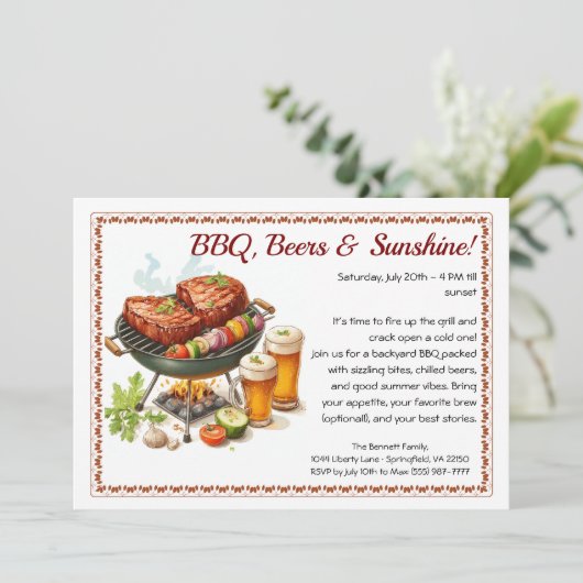 Summer BBQ & Beer Party Invitation – Backyard Cook 招待状 (スタンド正面)