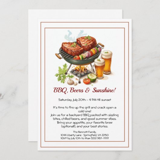 Summer BBQ & Beer Party Invitation – Backyard Cook 招待状 (正面/裏面)