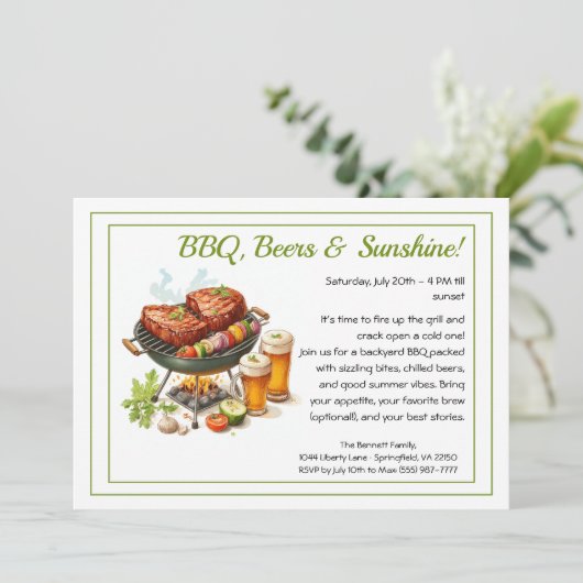 Summer BBQ & Beer Party Invitation – Backyard Cook 招待状 (スタンド正面)