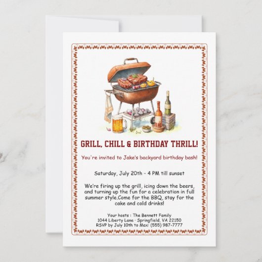 Summer BBQ Birthday Invitation with Beer Backyard  招待状 (正面)