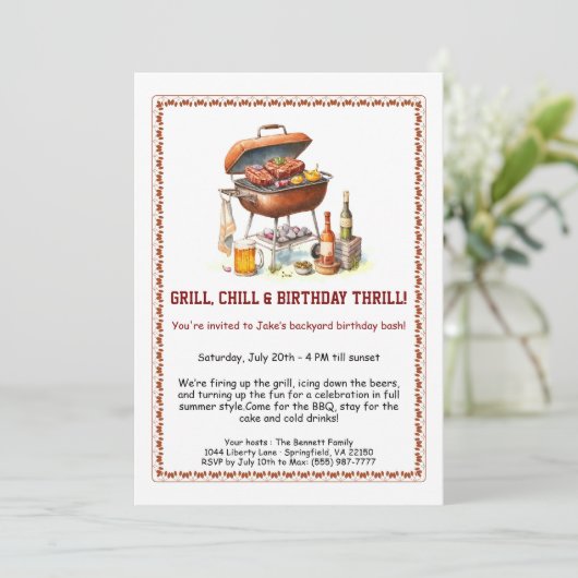 Summer BBQ Birthday Invitation with Beer Backyard 招待状 (スタンド正面)
