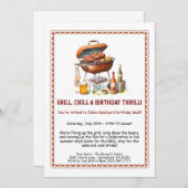 Summer BBQ Birthday Invitation with Beer Backyard  招待状 (正面/裏面)