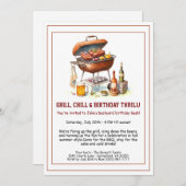 Summer BBQ Birthday Invitation with Beer Backyard  招待状 (正面/裏面)