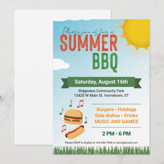 Summer BBQ Flat Holiday Card シーズンカード (正面/裏面)