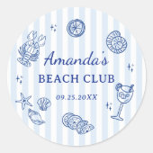 Summer Beach Adult Birthday Party ラウンドシール (正面)