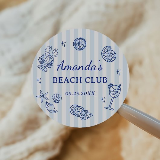 Summer Beach Adult Birthday Party ラウンドシール