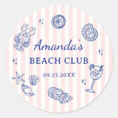 Summer Beach Adult Birthday Party ラウンドシール (正面)