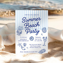 Summer Beach Adult Birthday Party 招待状