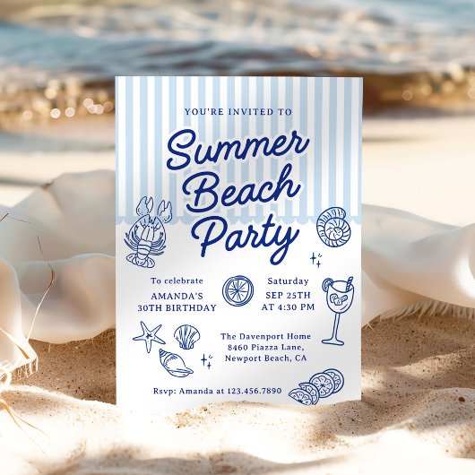 Summer Beach Adult Birthday Party 招待状