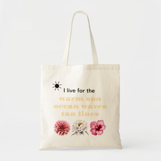 Summer Beach Bag with Flowers and Sun トートバッグ (正面)