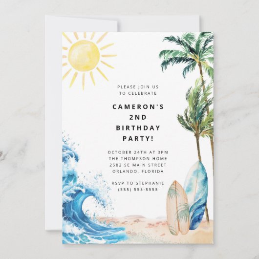 Summer Beach Birthday Party Invitation 招待状 (正面)