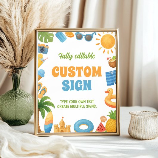 Summer Beach Birthday Party Table Sign ポスター