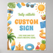Summer Beach Birthday Party Table Sign ポスター (正面)