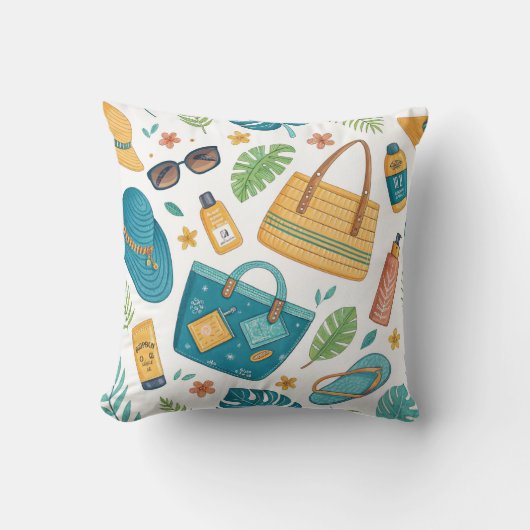 Summer Beach Essentials Pattern (1) クッション (正面)