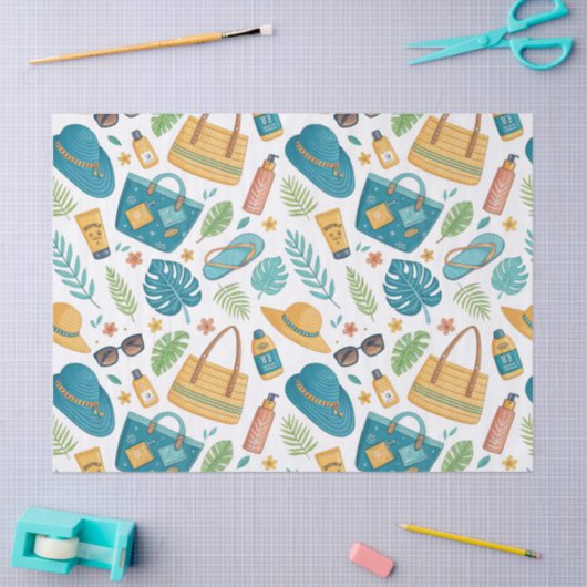 Summer Beach Essentials Pattern (1) 薄葉紙 (クラフト)