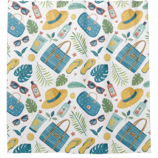 Summer Beach Essentials Pattern (2) シャワーカーテン (正面)