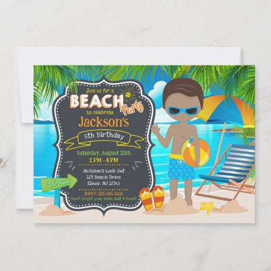 Summer Beach Party Tropical Boy Birthday 招待状 (正面)