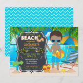 Summer Beach Party Tropical Boy Birthday 招待状 (正面/裏面)