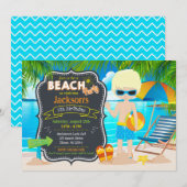 Summer Beach Party Tropical Boy Birthday 招待状 (正面/裏面)