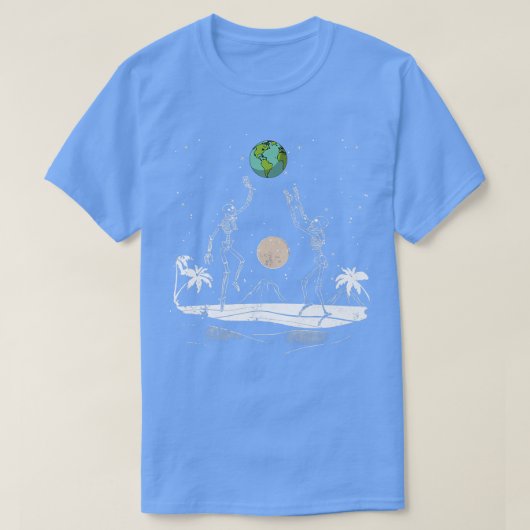 Summer Beach Skeletons Volleyball Earth Space Cosm Tシャツ (デザイン正面)
