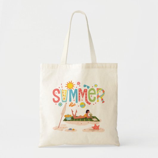 Summer Beach Tote Bag | Colorful Beach Bag | Vacat トートバッグ (正面)