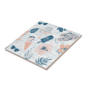 Summer Beach Tropical Blue Coral Striped  タイル (側面)