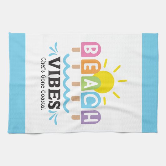 Summer Beach Vibes Customizable キッチンタオル (横)