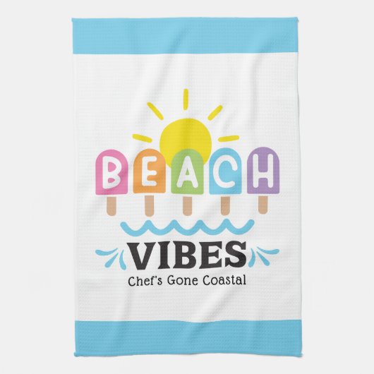 Summer Beach Vibes Customizable キッチンタオル (縦)