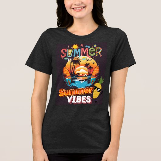 Summer Beach Vibes T-Shirt – Retro Tropical Vibe  トライブレンドＴシャツ (正面)