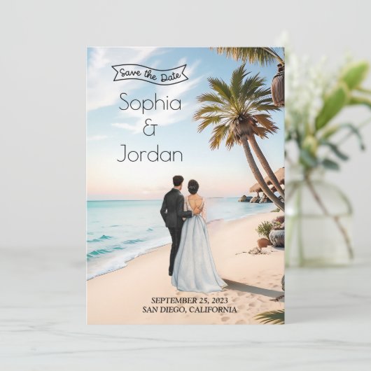 Summer Beach Wedding Save the Date 招待状 (スタンド正面)