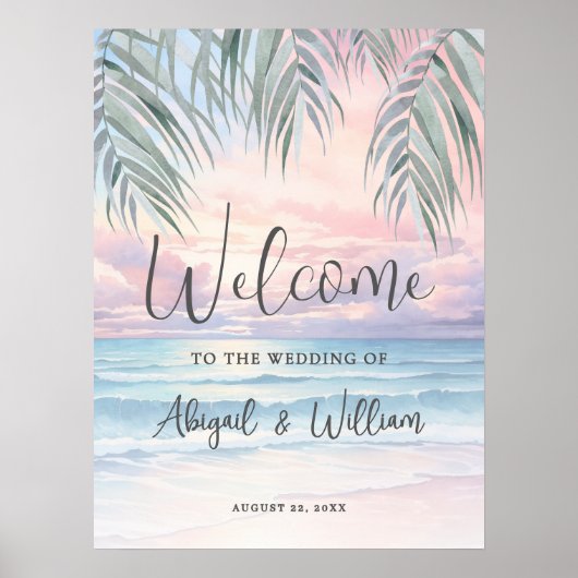 Summer Beach Wedding Welcome Sign ポスター (正面)