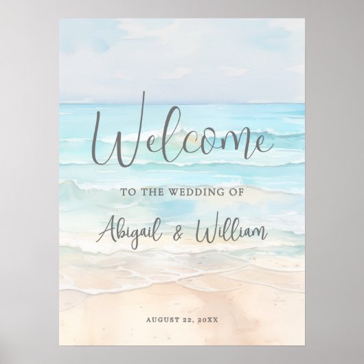 Summer Beach Wedding Welcome Sign ポスター (正面)
