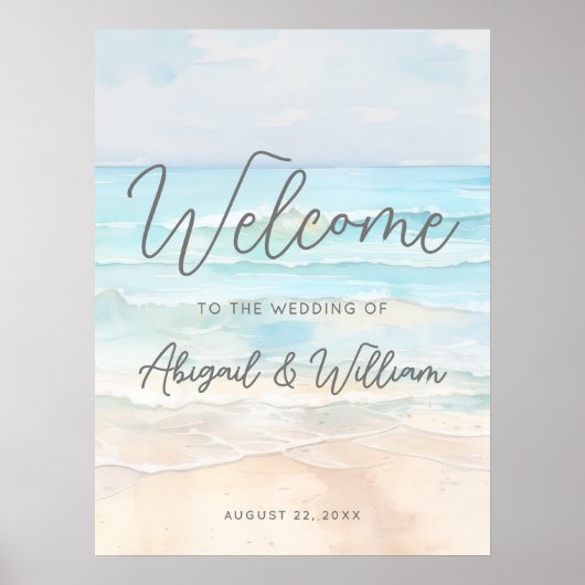 Summer Beach Wedding Welcome Sign ポスター (正面)