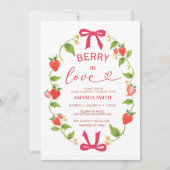 Summer Berry In Love Red Bow Bridal Shower 招待状 (正面)