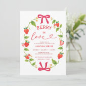 Summer Berry In Love Red Bow Bridal Shower 招待状 (スタンド正面)