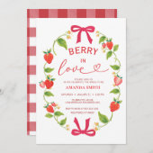 Summer Berry In Love Red Bow Bridal Shower 招待状 (正面/裏面)