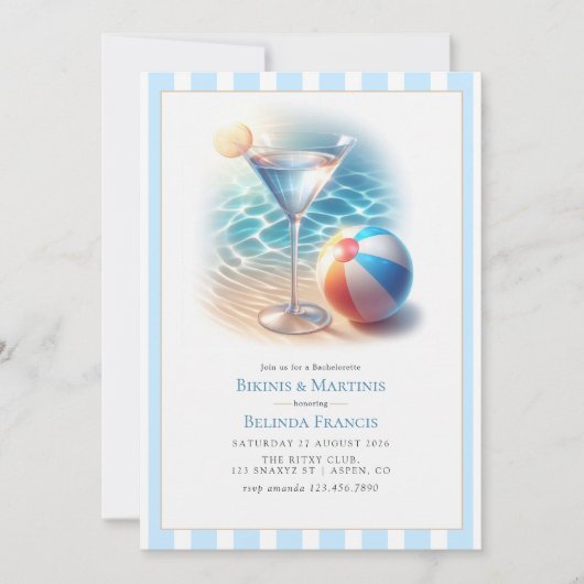Summer Bikinis & Martinis Bachelorette Party 招待状 (正面)