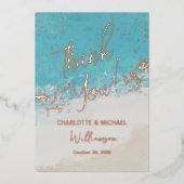 Summer Blue海フォトオーバーレイ結婚の感謝 箔招待状 (正面)