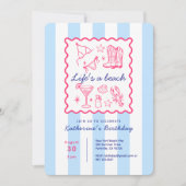 Summer Blue Stripes Beach Life Birthday Party  招待状 (正面)