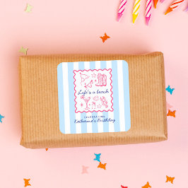 Summer Blue Stripes Life's a Beach Birthday Party  スクエアシール