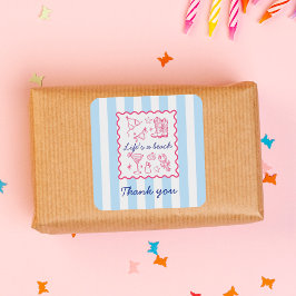 Summer Blue Stripes Life's a Beach Thank You  スクエアシール