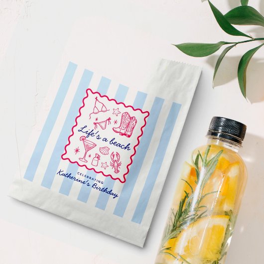 Summer Blue Stripes Pink Beach Favorites Birthday  フェイバーバッグ