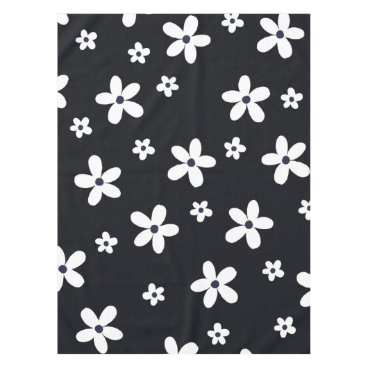 Summer Boho Black White Daisy Flowers テーブルクロス (正面)