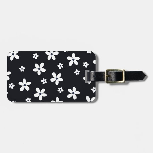 Summer Boho Black White Daisy Flowers ラゲッジタグ (正面横)